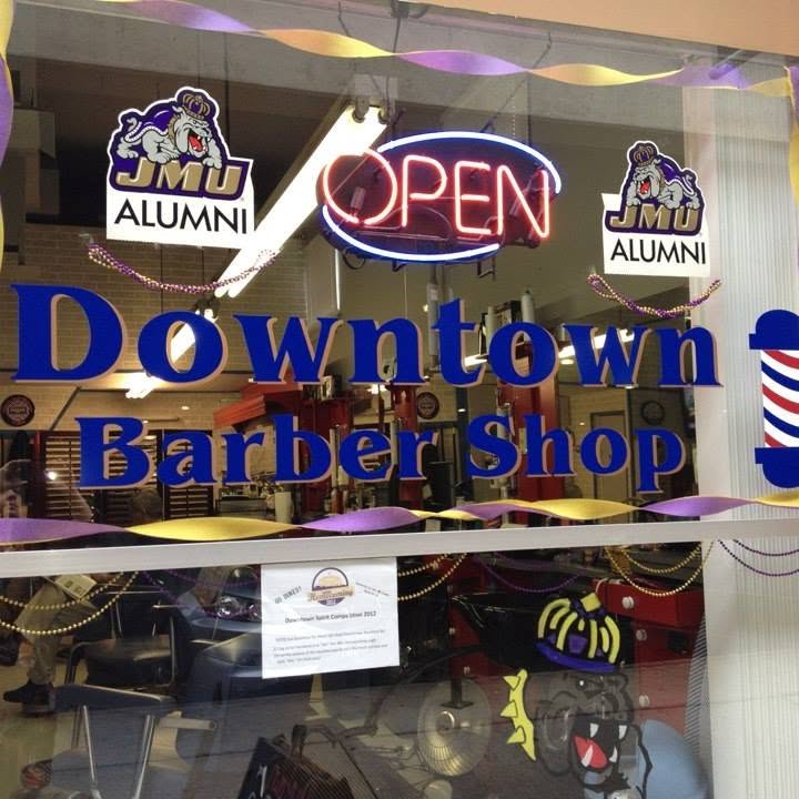 Downtown Barber Shop storefront window, W Water St, Harrisonburg VA